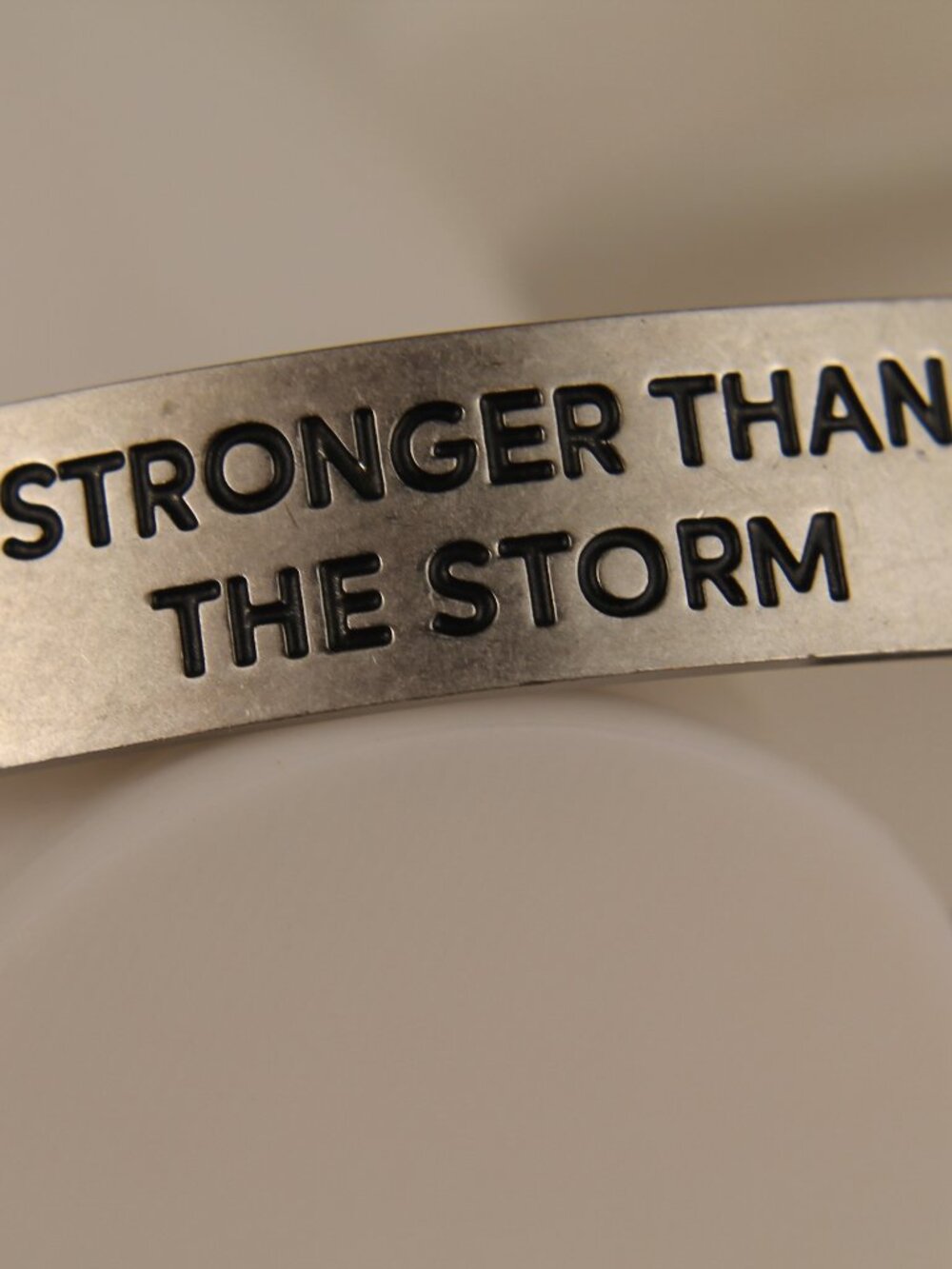 "Stronger Than The Storm" Inspirational Leather Cord Cuff Bracelet EUC